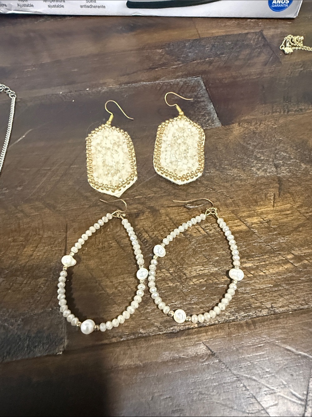 Gold and Pearl Beaded Hoop Earrings - Unbranded